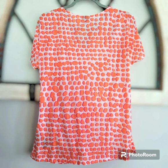 *NWT* rafaella studio Guava Spotted Ruched Ruffle Blouse Size Large - Picture 2 of 7